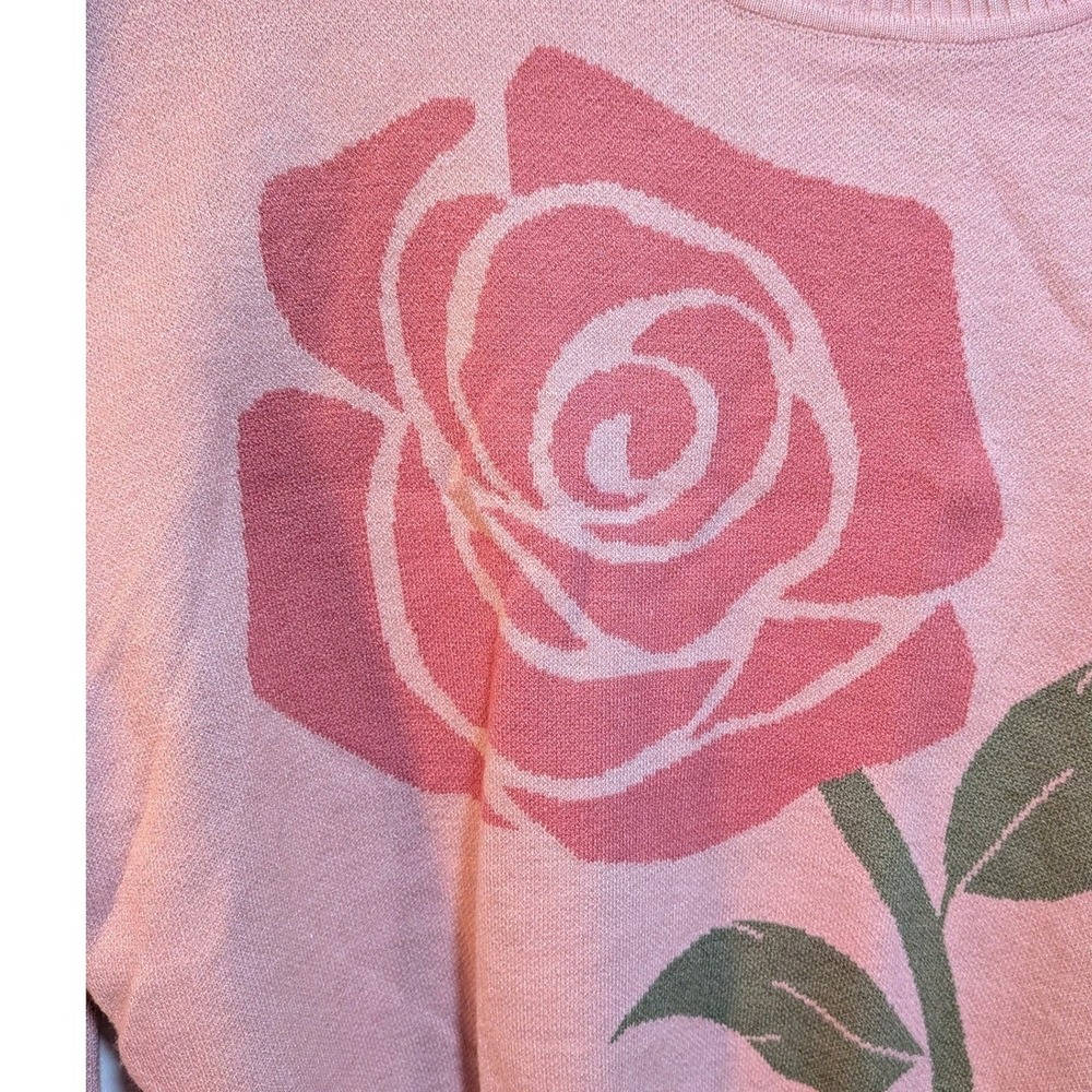 Retro Pale Baby Pink 2XL Valentine's Rose Graphic Crewneck Cropped Knit Sweater - Picture 2 of 7